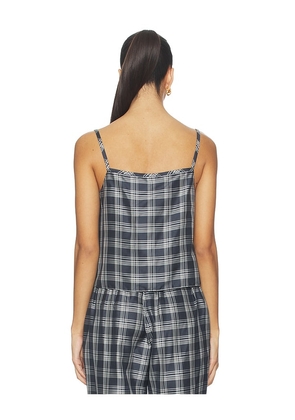 Theory Bind Strap Plaid Top in Navy. Size M. Also in S, L.