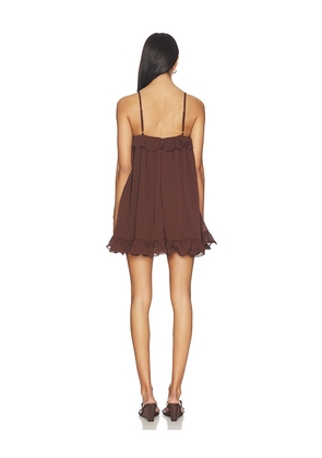 Runaway The Label Kristia Flounce Ruffle Mini Dress in Chocolate. Size L. Also in S, XS, XL, XXL.