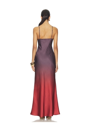 SNDYS Amaya Bias Maxi Dress in Purple,Red. Size L. Also in S, XXS, XS.