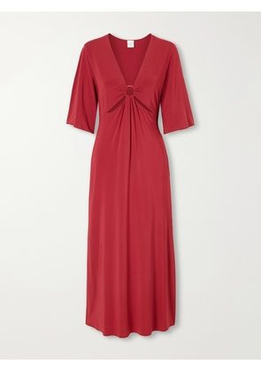 Max Mara - Ruched Cut-out Stretch-jersey Maxi Dress - Burgundy - x small,small,medium,large,x large