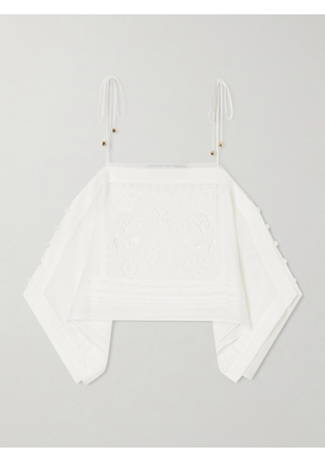 Self-Portrait - Embroidered Ramie Top - White - UK 4,UK 6,UK 8,UK 10,UK 12,UK 14