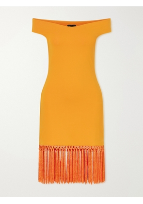 Taller Marmo - Romy Off-the-shoulder Fringed Satin Cover-up - Orange - x small,small,medium,large,x large