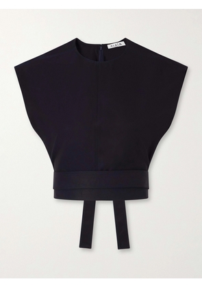 Alaïa - Belted Cropped Cotton-gabardine Top - Blue - FR 34,FR 36,FR 38,FR 40,FR 42