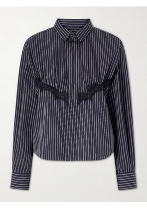 Sacai - Striped Lace-trimmed Cotton-blend Poplin Shirt - Blue - 1,2,3,4