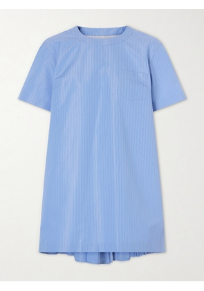Sacai - Pleated Striped Cotton-blend Poplin Mini Dress - Blue - 1,2,3,4