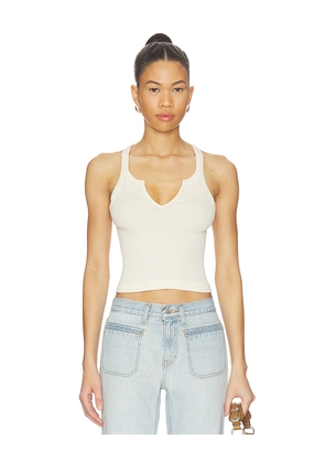 RE/DONE V Cut Ribbed Tank Top in Ivory. Size L. Also in M, S, XS.