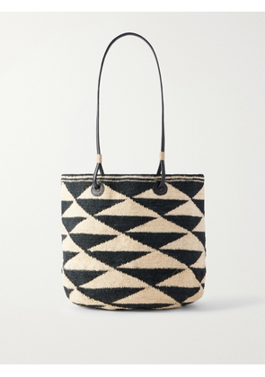 SENSI STUDIO - Shiga Medium Leather-trimmed Sisal Shoulder Bag - Black - One size