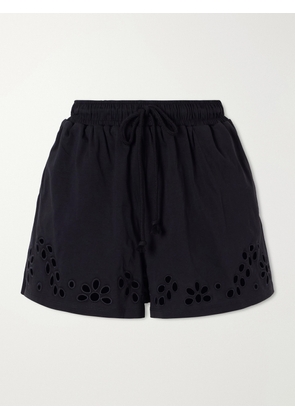 Ulla Johnson - Vedi Ruffled Broderie Anglaise Organic Cotton-jersey Shorts - Black - small,medium,large,x large