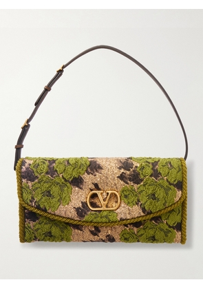 Valentino Garavani - Devain Leather-trimmed Metallic Brocade Shoulder Bag - Green - One size