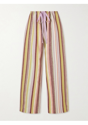 Anna Sui - Mesa Striped Cotton-blend Straight-leg Drawstring Pants - Purple - S,M,P