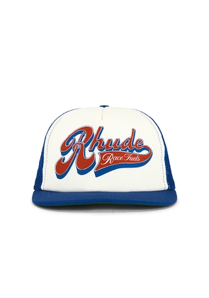 Rhude Pit Stop Trucker Hat in White.