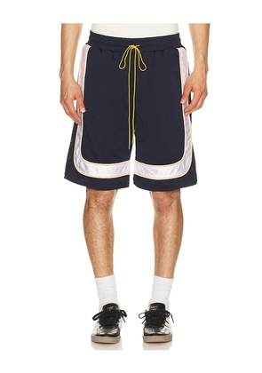 Rhude Mesh Piping Baggy Track Shorts in Navy. Size L. Also in M, S, XL/1X, XXL/2X.