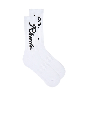 Rhude Destinado Script Socks in White.