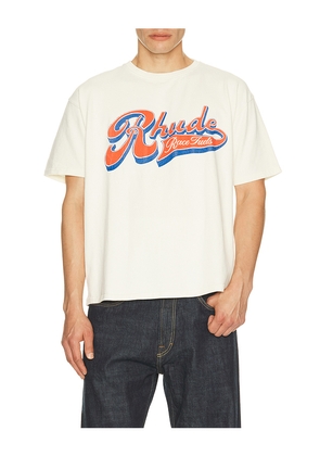 Rhude Pit Stop Tee in White. Size L. Also in M, S, XL/1X, XXL/2X.