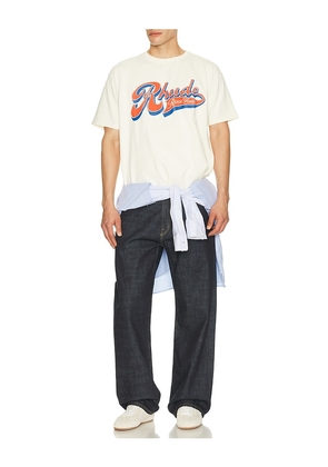 Rhude Pit Stop Tee in White. Size L. Also in S, M.