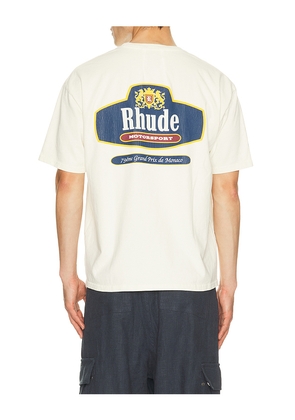 Rhude Racing Crest Tee in White. Size L. Also in M, S, XL/1X, XXL/2X.