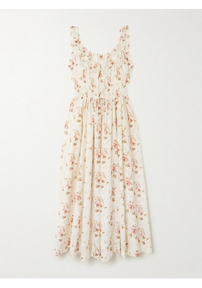 DÔEN - Emmaretta Tie-detailed Shirred Floral-print Organic Cotton Midi Dress - Multi - xx small,x small,small,medium,large,x large,xx large
