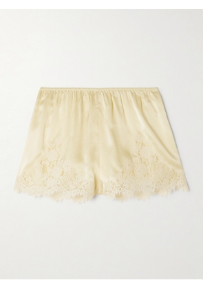 DÔEN - Iona Lace-trimmed Silk-satin Shorts - Yellow - xx small,x small,small,medium,large,x large
