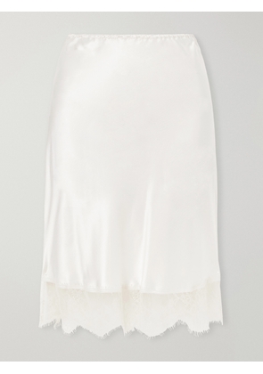 Carine Gilson - Lace-trimmed Silk-satin Midi Skirt - Neutrals - x small,small,medium,large,x large