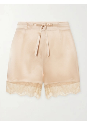 Carine Gilson - Lace-trimmed Silk-satin Shorts - Neutrals - x small,small,medium,large,x large