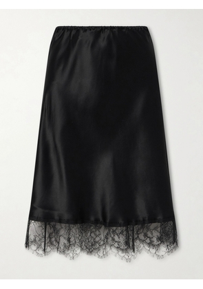 Carine Gilson - Lace-trimmed Silk-satin Midi Skirt - Black - x small,small,medium,large,x large