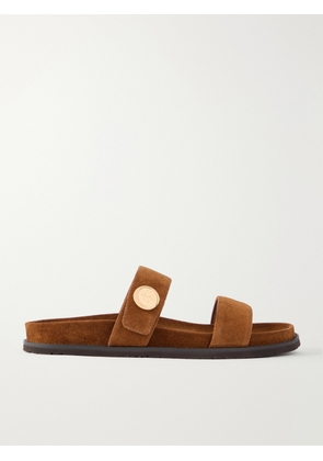 Tory Burch - Romy Sport Embellished Suede Slides - Brown - US5,US6,US6.5,US7,US7.5,US8,US8.5,US9,US9.5,US10,US10.5,US11