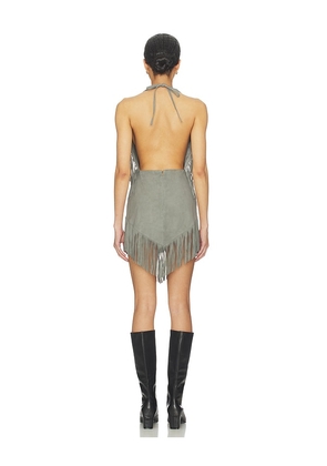 Understated Leather Fringe Mini Dress in Green. Size L. Also in S, XS, M, XL.