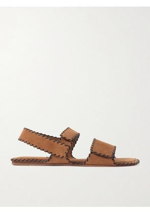KHAITE - Boden Whipstitched Suede Sandals - Brown - IT35,IT36,IT36.5,IT37,IT37.5,IT38,IT38.5,IT39,IT39.5,IT40,IT40.5,IT41,IT42