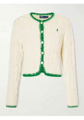 Polo Ralph Lauren - Ebroidered Cable-knit Cotton-blend Cardigan - Neutrals - x small,small,medium,large,x large