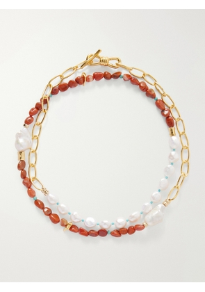 Lizzie Fortunato - Porto Covo Gold-plated Freshwater Pearl, Agate And Turquoise Beaded Necklace - Multi - One size