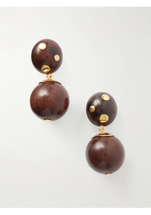 Lizzie Fortunato - Nopales Gold-tone Wood Earrings - Brown - One size