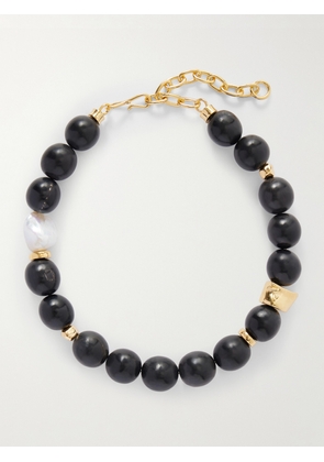 Lizzie Fortunato - Oria Gold-plated, Pearl And Horn Beaded Necklace - Black - One size