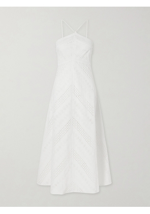 Loretta Caponi - Castiglione Broderie Anglaise Cotton Halterneck Midi Dress - White - x small,small,medium,large,x large