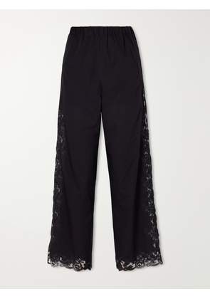 Loretta Caponi - Yasmin Lace-trimmed Cotton Straight-leg Pants - Black - x small,small,medium,large,x large