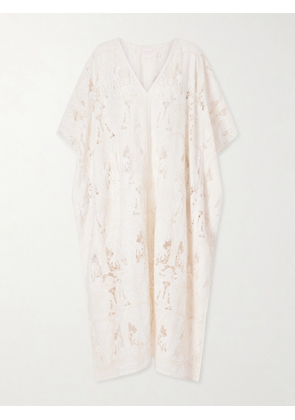 Loretta Caponi - Atrani Embroidered Cotton-blend Midi Dress - Neutrals - x small,small,medium,large,x large
