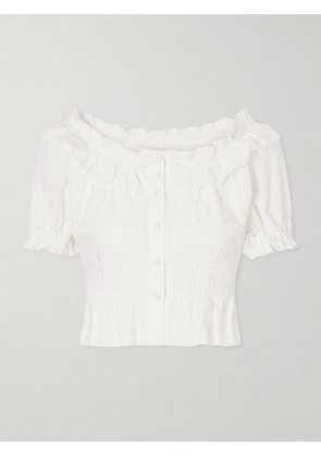 Loretta Caponi - Terracina Ruffled Lace-trimmed Cotton-poplin Blouse - Neutrals - x small,small,medium,large,x large