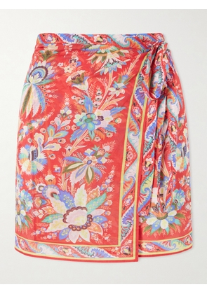 Etro - Floral-print Voile Sarong - Burgundy - One size