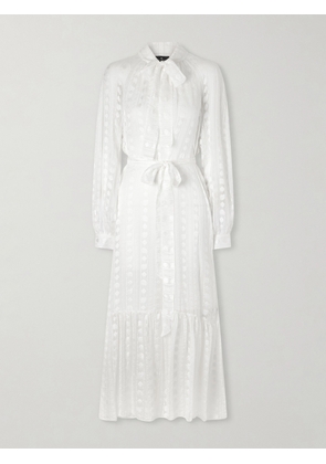 Etro - Pussy-bow Belted Tiered Jacquard Silk-chiffon Midi Dress - White - IT36,IT38,IT40,IT42,IT44,IT46,IT48,IT50