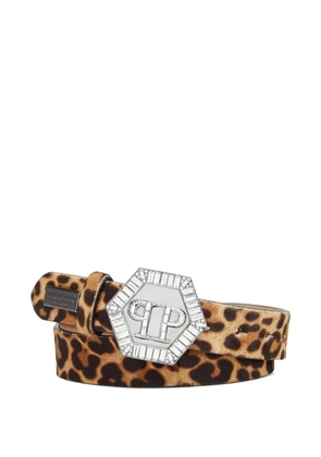 Philipp Plein Hexagon leopard-print belt - Brown