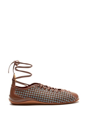LILI CURIA Isolde Ghillie lace-up checked ballerina - Brown