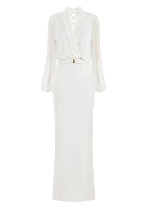 Elisabetta Franchi belted crepe maxi dress - White