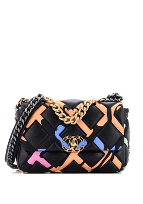 CHANEL Pre-Owned 19 Flap Bag Quilted Lambskin and Printed Silk Medium shoulder bag - Black