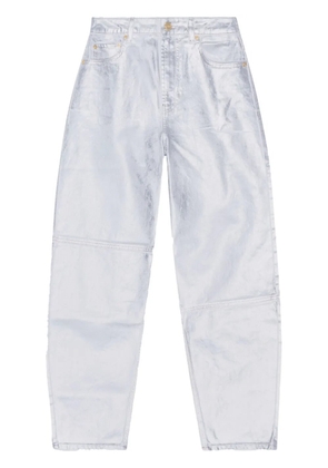 GANNI metallic-finish organic-cotton tapared jeans - Silver