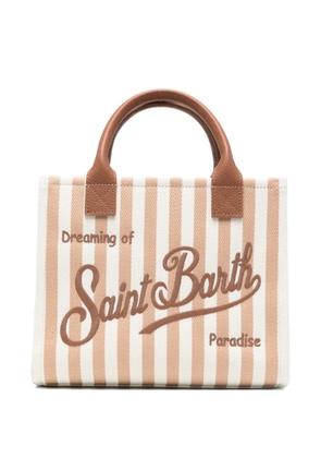 MC2 Saint Barth striped embroidered leather tote bag - White