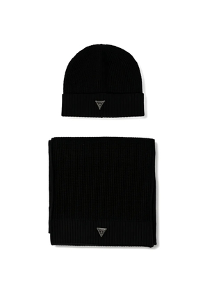 GUESS USA ribbed logo hat and scarf set - Black