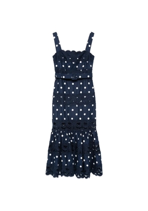 Self-Portrait polka-dot scallop-trims midi dress - Blue