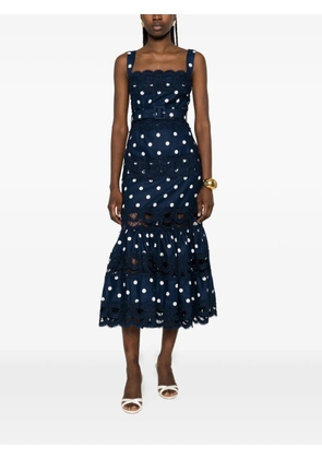 Self-Portrait polka-dot scallop-trims midi dress - Blue