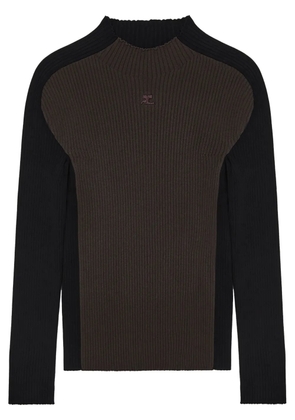 Courrèges logo-embroidered ribbed-knit jumper - Black
