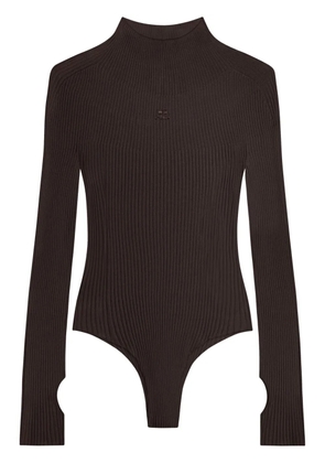 Courrèges logo-embroidered ribbed bodysuit - Brown