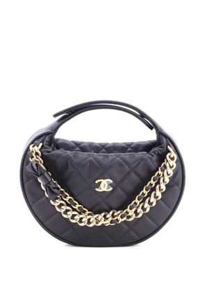 CHANEL Pre-Owned Double Chain Bow Pouch Quilted Caviar Mini hobo bag - Black